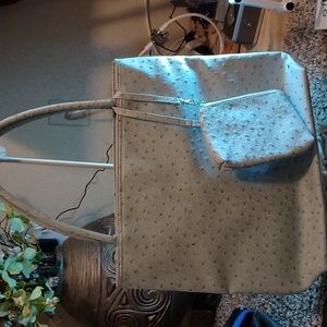 Baby blue ostrich tote